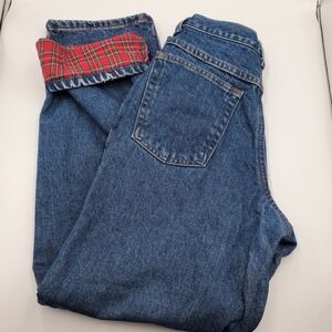 LL Bean Double L Relaxed Fit Plaid  Flannel Lined Jeans Womens 6 Regular flaw